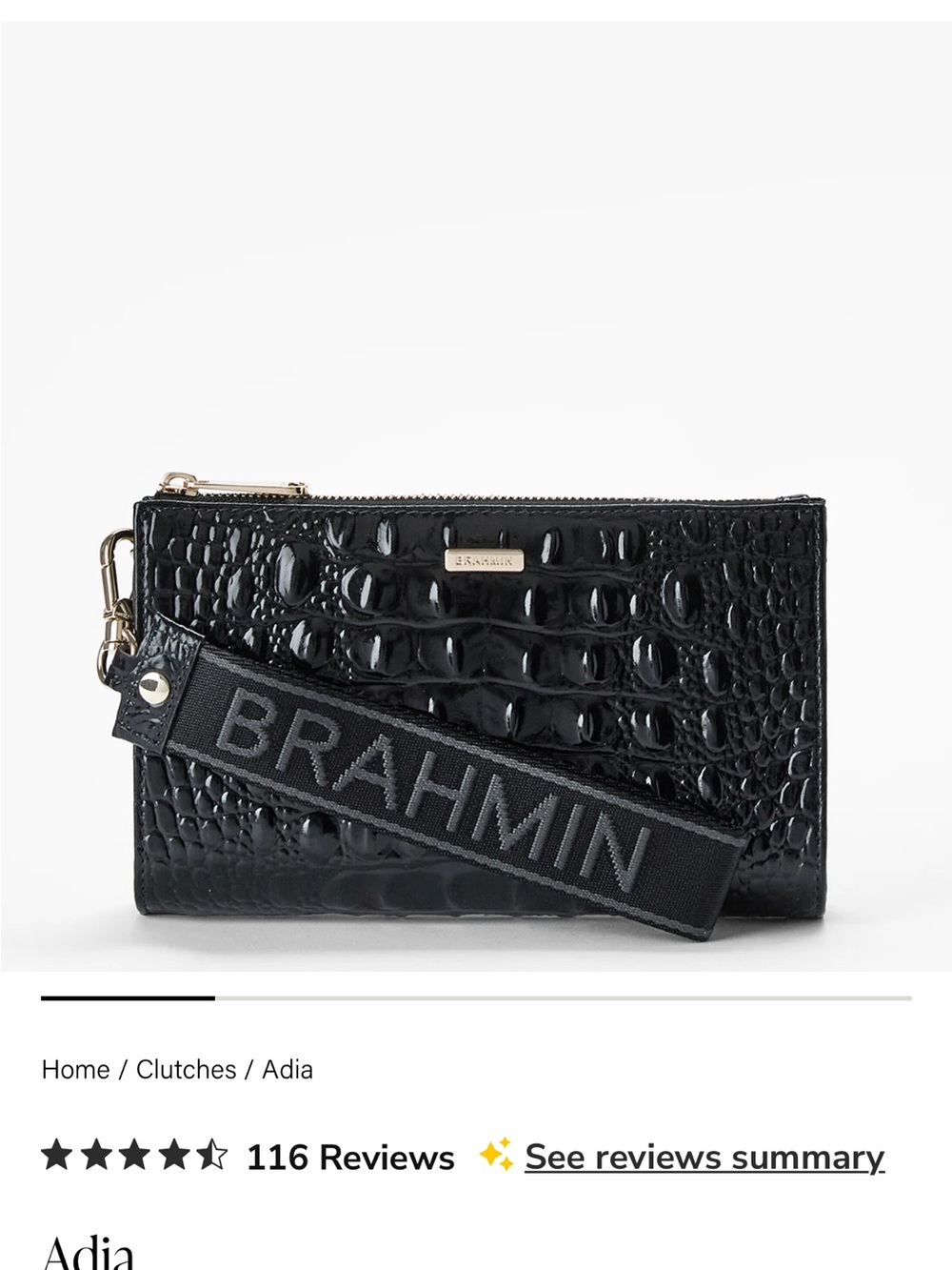 Brahmin Glossy Black Croc-Embossed Wristlet with Logo Strap